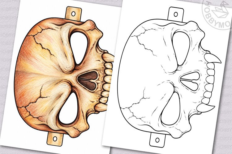 Skull mask coloring page A4/Letter JPG PDF