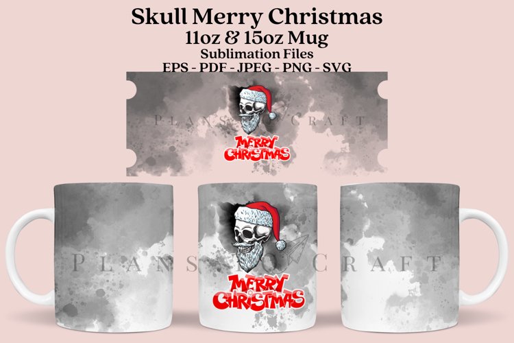 Skull Merry Christmas Mug Sublimation Wrap SVG