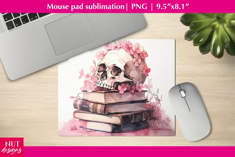 Skull exquisite mouse pad, Pink Skull Books sublimation