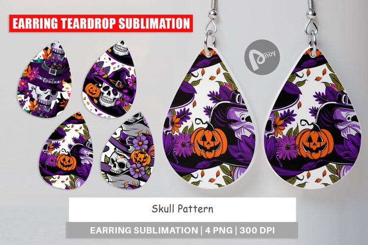 Earring Teardrop Skull Pattern example image 1