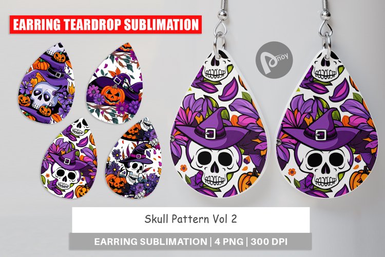 Earring Teardrop Skull Pattern example image 1