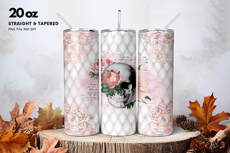 20oz Halloween Tumbler Ghost Skull Flower Sublimation