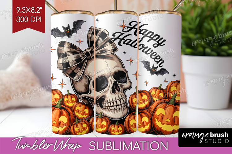Skull Pumpkin Halloween Tumbler Wrap Spooky Season Tumbler