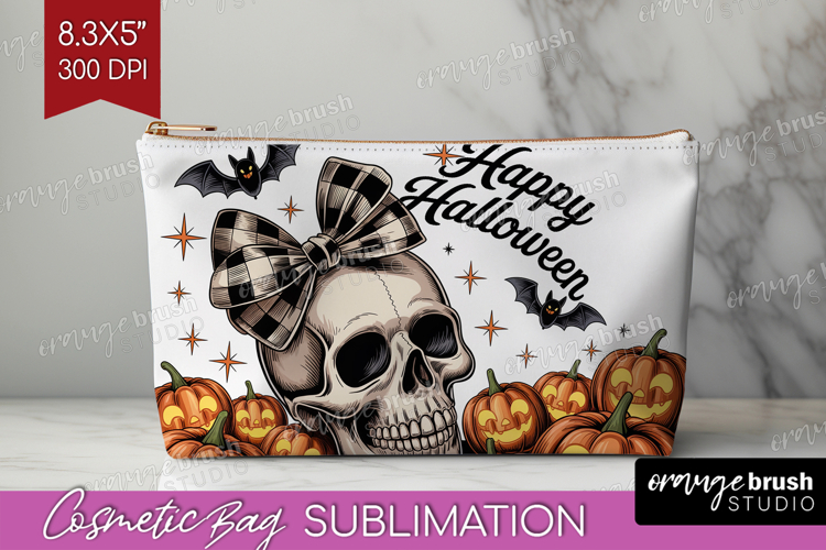 Skull Pumpkin Halloween Cosmetic Bag Spooky Season Makeup