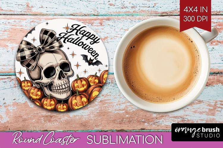 Skull Pumpkin Halloween Round Coaster Spooky Season Coaster