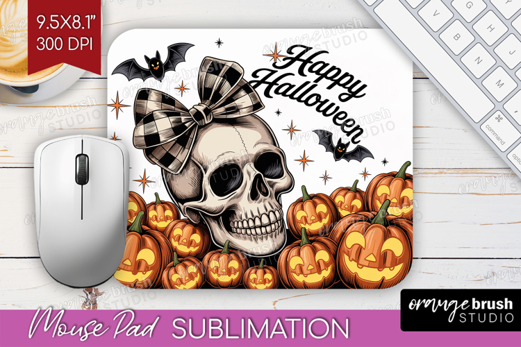 Skull Pumpkin Halloween Mouse Pad Sublimation Spooky Season