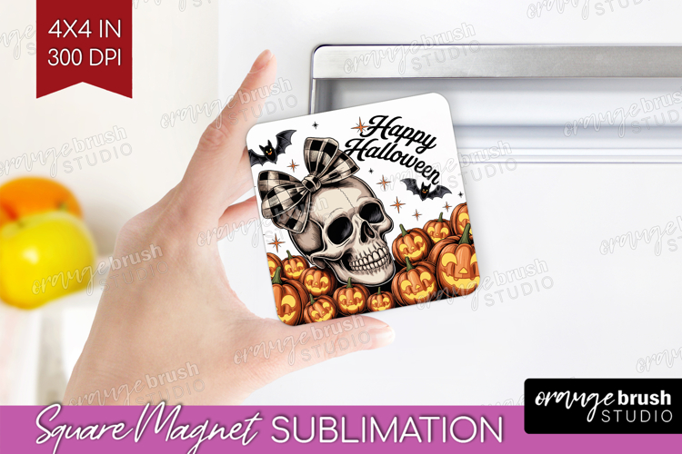 Skull Pumpkin Halloween Magnet Sublimation Spooky Season