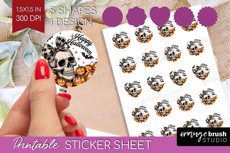 Skull Pumpkin Halloween Round Sticker Spooky Season Sticker