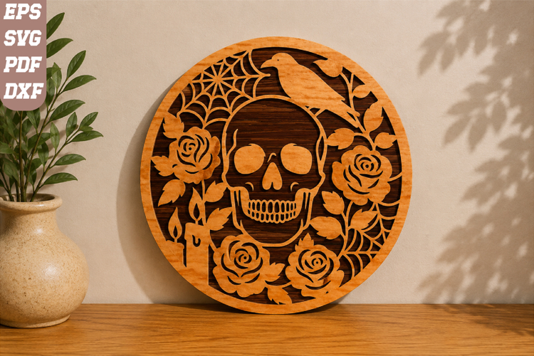 Skull Roses and Raven Halloween Laser Cut SVG