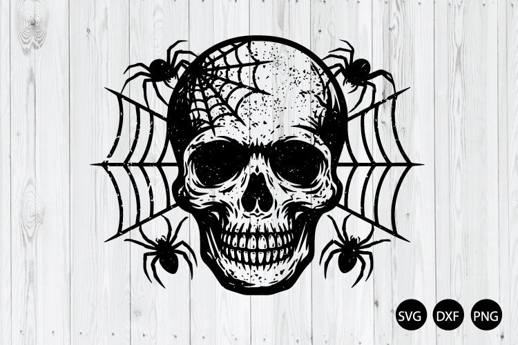 Skull Spider SVG, Gothic Skull with Web SVG, Halloween Skull example image 1