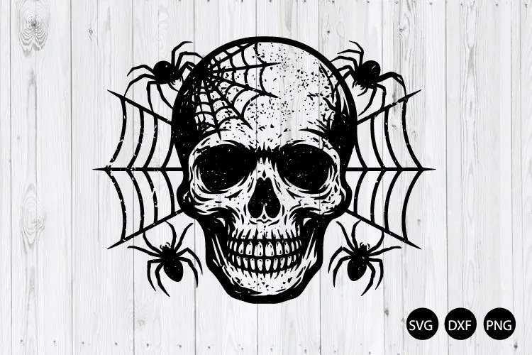 Skull Spider SVG, Gothic Skull with Web SVG, Halloween Skull