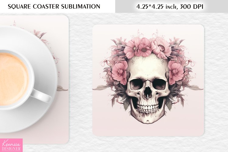 3d Floral Skull|Flower Square Coaster Sublimation