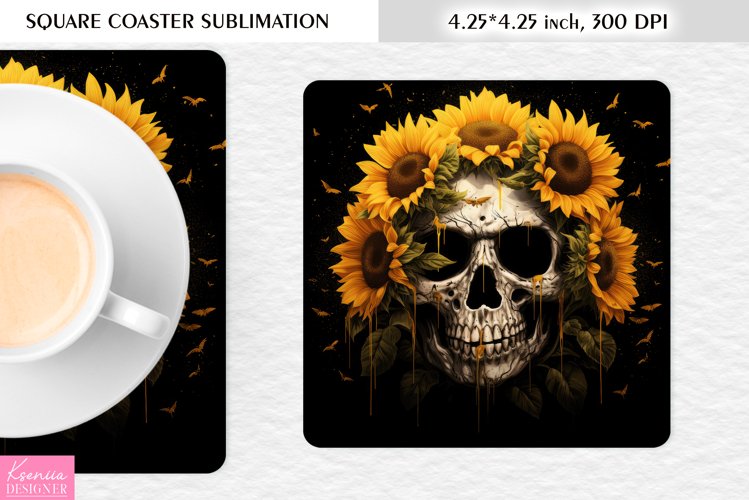 3d Floral Skull|Flower Square Coaster Sublimation