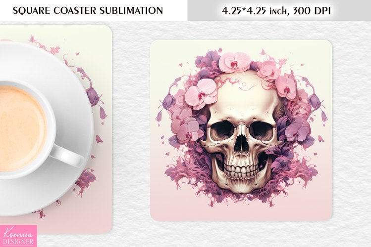 3d Floral Skull|Flower Square Coaster Sublimation