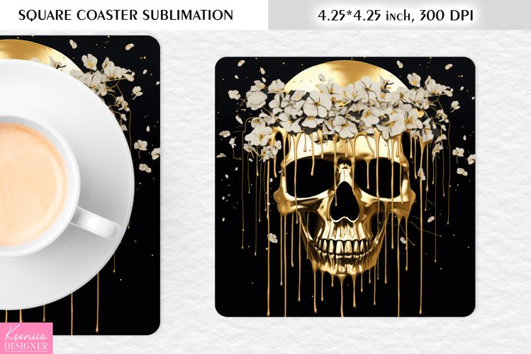 3d Floral Skull|Flower Square Coaster Sublimation