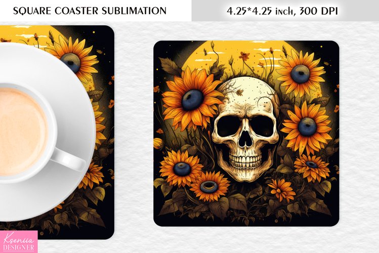 3d Floral Skull|Flower Square Coaster Sublimation