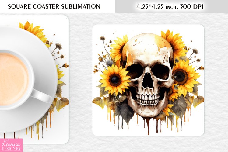 3d Floral Skull|Flower Square Coaster Sublimation