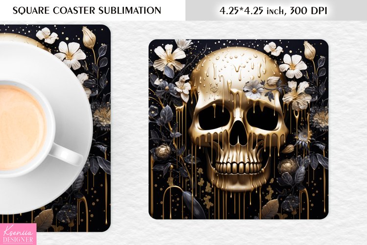 3d Floral Skull|Flower Square Coaster Sublimation