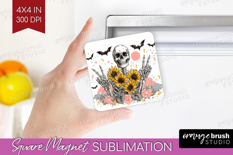 Skull Sunflowers Halloween Magnet Sublimation Spooky Season