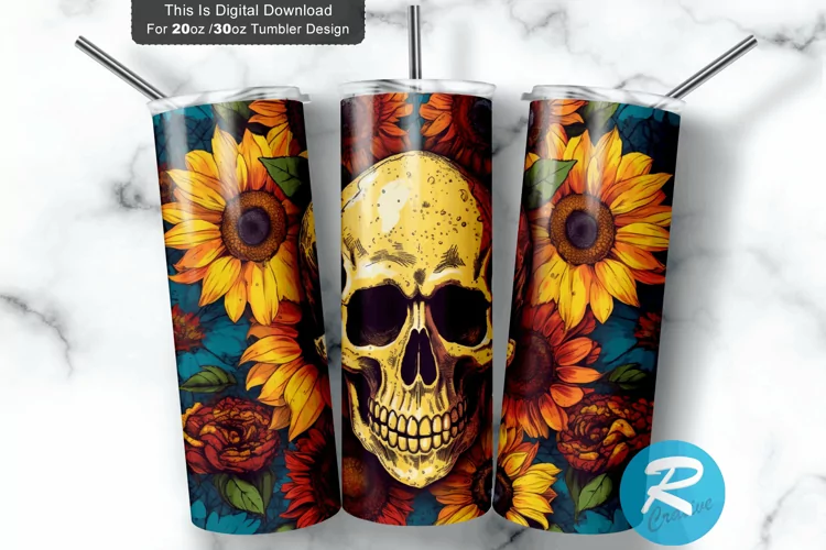 Skull Sunflowers 20oz/30oz Skinny Tumbler