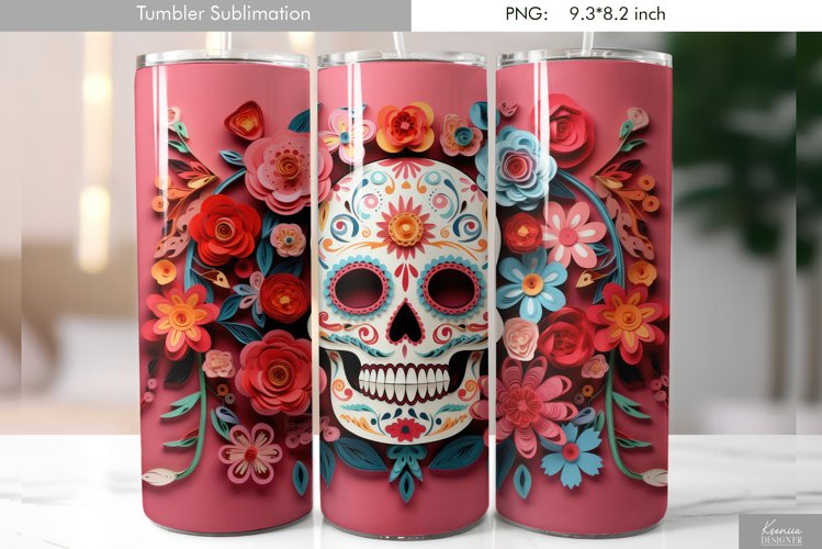 Quilling Floral Skull|Day of the Dead Tumbler Design