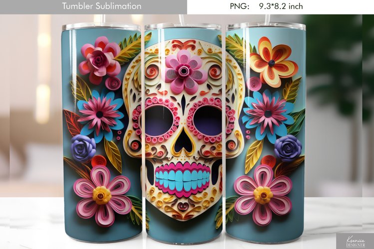 Quilling Floral Skull|Day of the Dead Tumbler Design example image 1