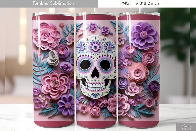 Quilling Floral Skull|Day of the Dead Tumbler Design example image 1