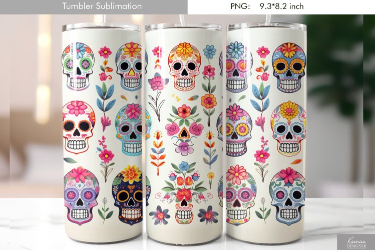 Quilling Floral Skull|Day of the Dead Tumbler Design example image 1