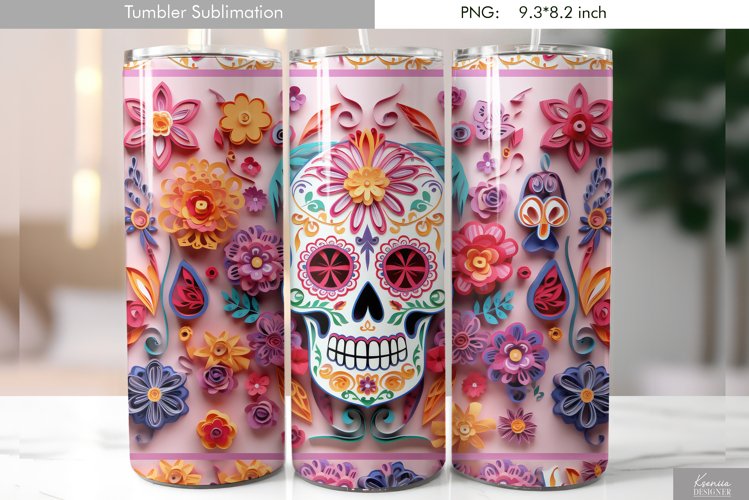 Quilling Floral Skull|Day of the Dead Tumbler Design