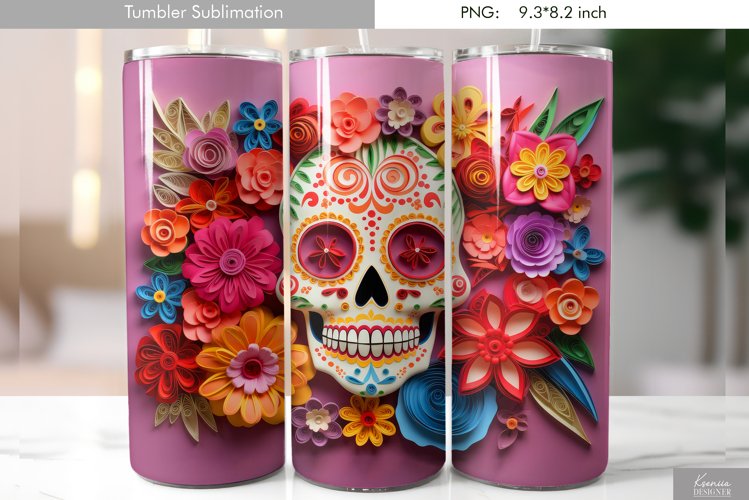 Quilling Floral Skull|Day of the Dead Tumbler Design