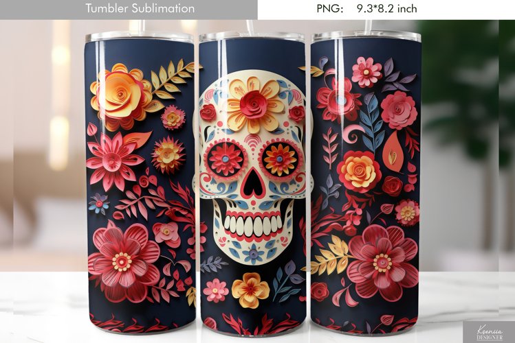 Quilling Floral Skull|Day of the Dead Tumbler Design example image 1