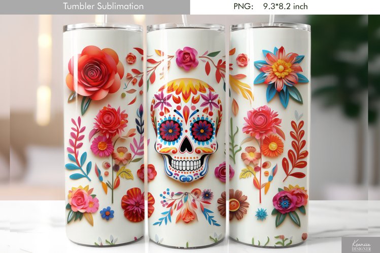 Quilling Floral Skull|Day of the Dead Tumbler Design example image 1