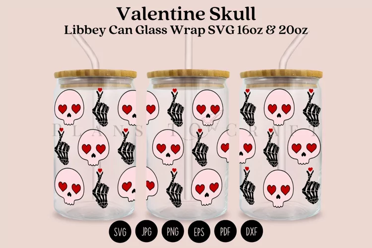 Skull Valentine Libbey Can Glass Wrap SVG