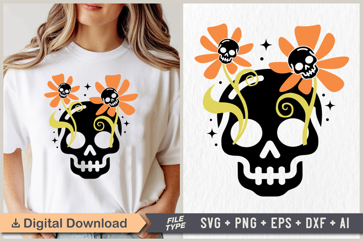 Skull with Flower SVG | Halloween PNG | Skull Clipart