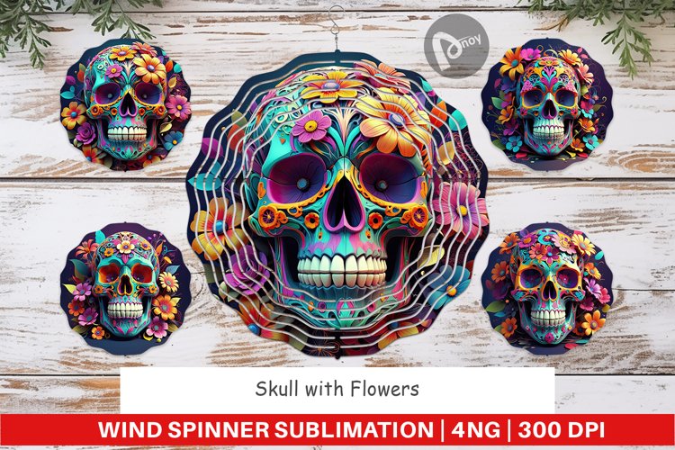 Wind Spinner Floral Skull