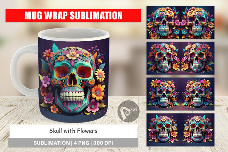 Mug Wrap Design Floral Skull