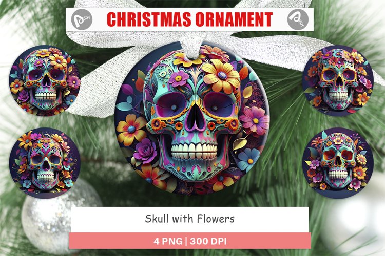 Christmas Ornaments Floral Skull