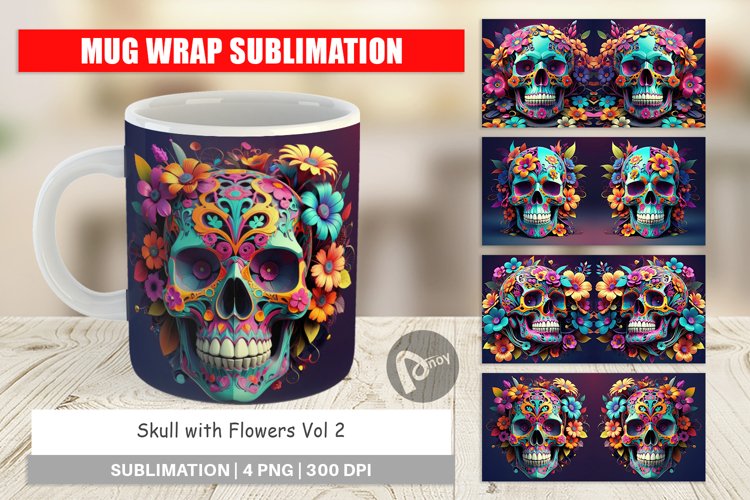 Mug Wrap Design Floral Skull