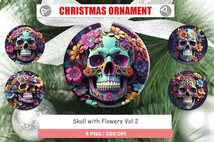 Christmas Ornaments Floral Skull