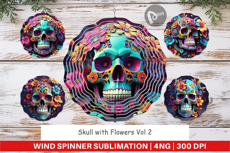 Wind Spinner Floral Skull