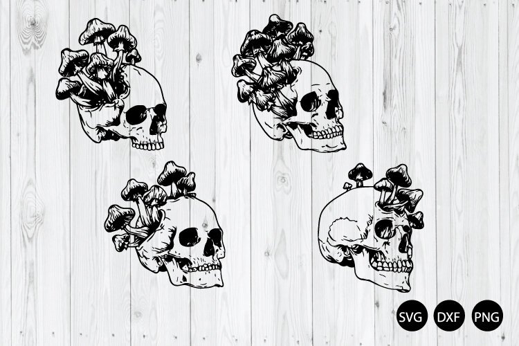 Skull and Mushrooms SVG, Mystical Skull SVG, Gothic Boho SVG example image 1