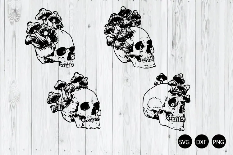 Skull and Mushrooms SVG, Mystical Skull SVG, Gothic Boho SVG