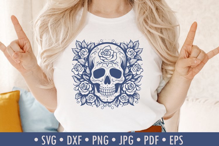 Skull with Roses Cut file