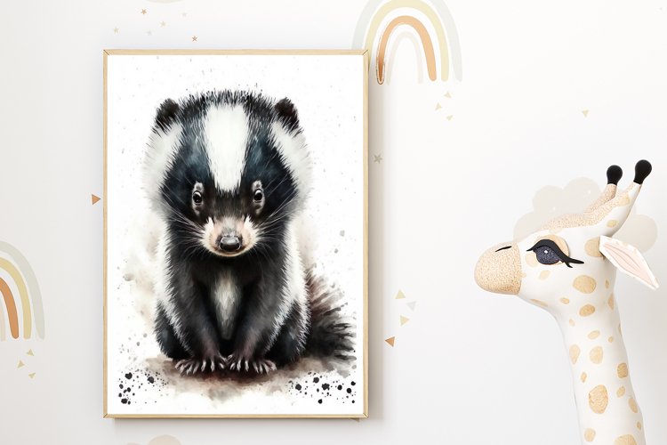 Watercolor Baby Skunk Nursery Wall Art Instant Download