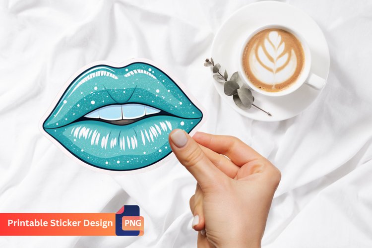Sky Blue Lips Sticker, Colorful Lips Decals, Blue Lips Art