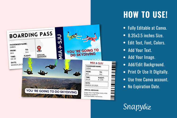 Skydiving Gift Ticket Canva Template