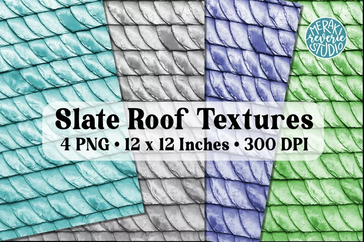 Slate Roof Textures| Cool Colors | 4 PNG Files
