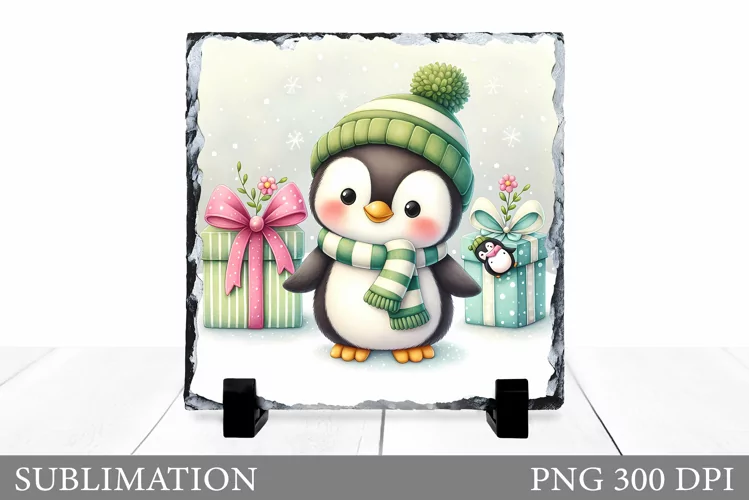 Cute Penguin Sublimation. Christmas Penguin Slate Design