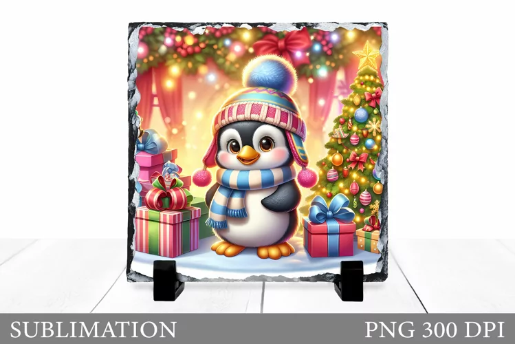 Cute Penguin Sublimation. Christmas Penguin Slate Design