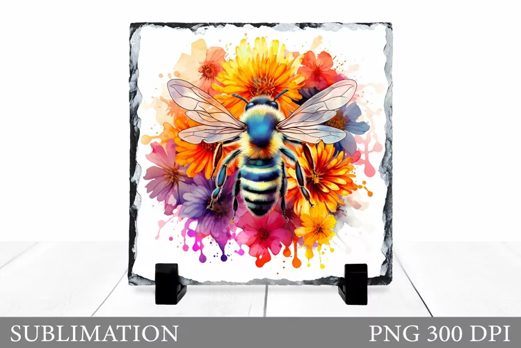 Bee Slate Sublimation. Bee Flowers Sublimation